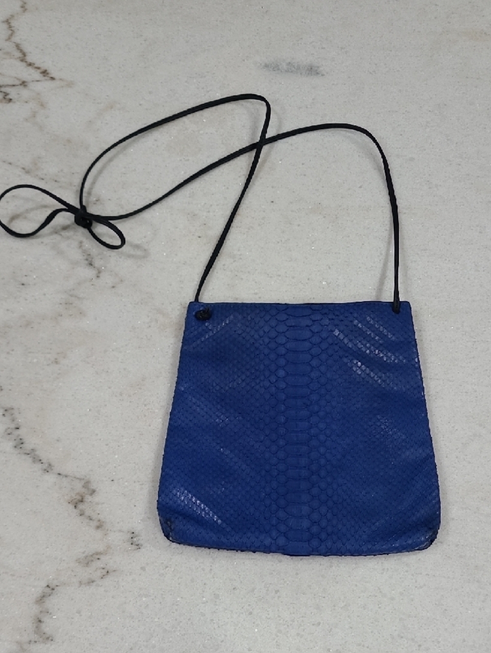 Blue Genuine Pithon Skin Crossbody Bag with Black Strap